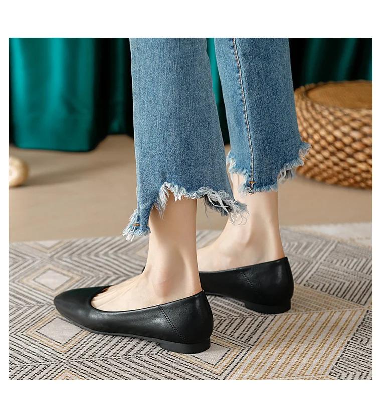 Nové jarní podzimní ploché boty Dámské ploché podpatky Baleríny Čtvercová špička Mělké Nazouvací Lodičkydámské boty