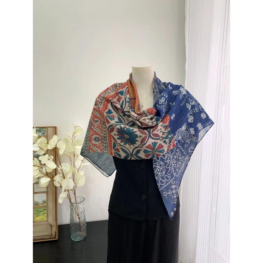 Head Scarf Women Square Scarf Thin Silk Like French Vintage Shawl Exclusive Design Spring Summer Autumn Lightweight Multipurpose