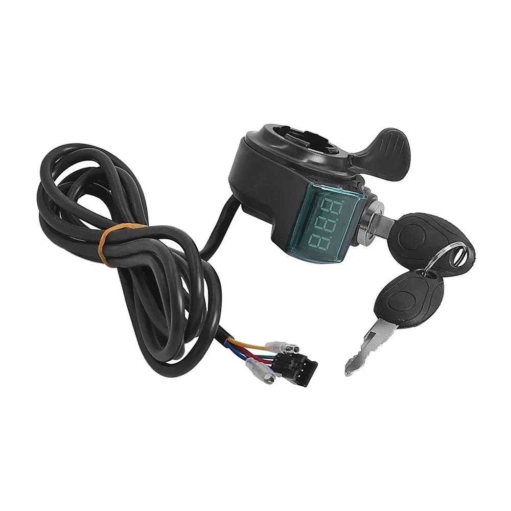 Thumb Throttle with Digital Voltmeter LCD Display Power Switch with Key Lock for Electric Scooter Electric Bicycle Parts Throttles 2