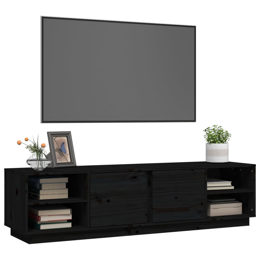 Vidaxl Szafka Pod Tv, Czarna, 156X40X40 Cm, Lite Drewno Sosnowe