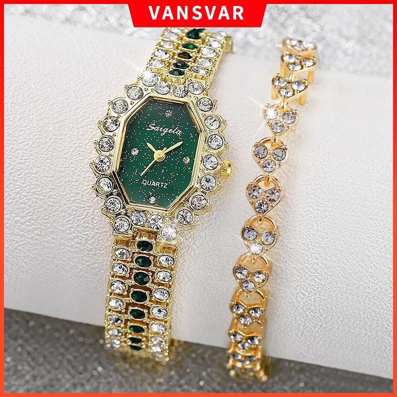 

Full Diamond Women Watches & Fashion Rhinestone Bracelet Quartz Watch Set