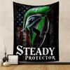 "Green Spartan Helmet with US Flag Design" Patterned tapestry home decor, suitable for bedroom and living room, gift