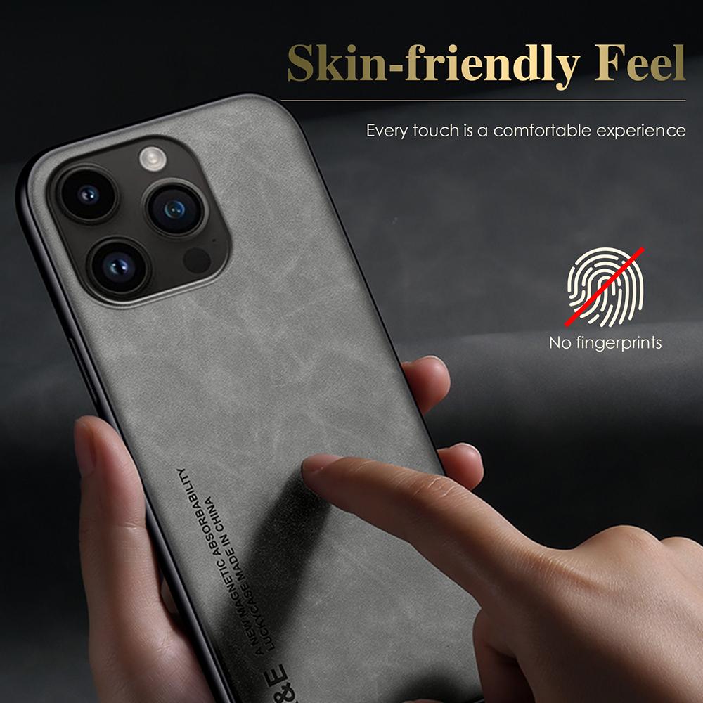 Luxury Genuine Leather Case for IPhone 16e 16 15 14 13 12 11 Pro Max X XS XR 7 8 Plus SE Magnet in Car Back Cover Man Shockproof