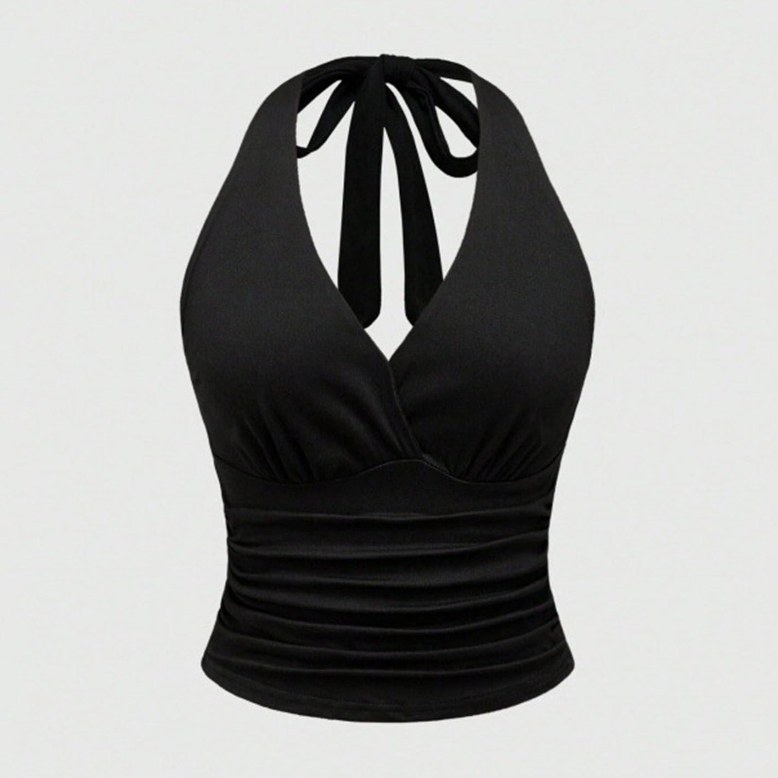 

Женский ретро топ-жилет без спины с V-образным вырезом и вырезом под шею, однотонный, без рукавов XS чёрный