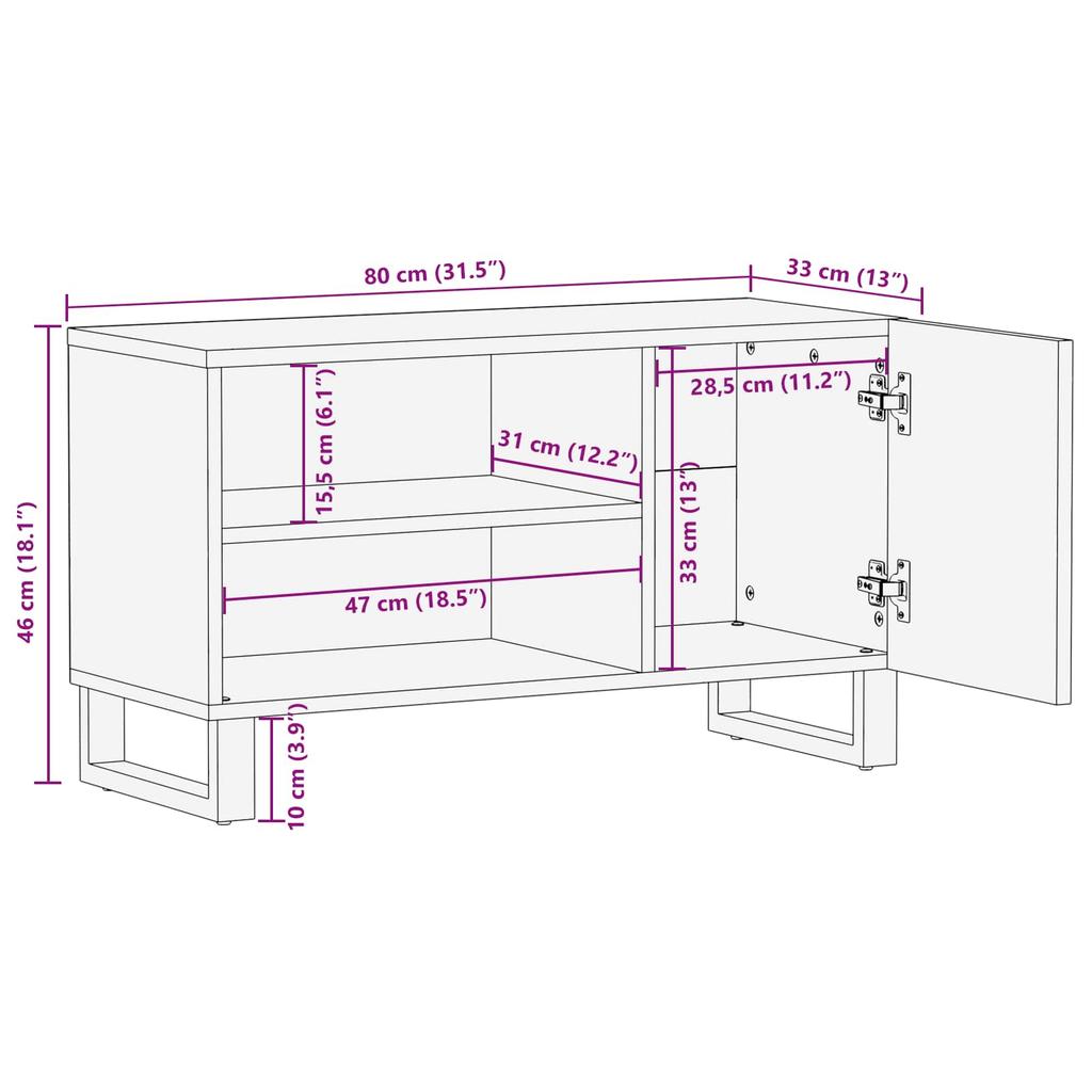 TV Cabinet with Shelf Brown 80 X 33 X 46 Cm Solid Mango Wood
