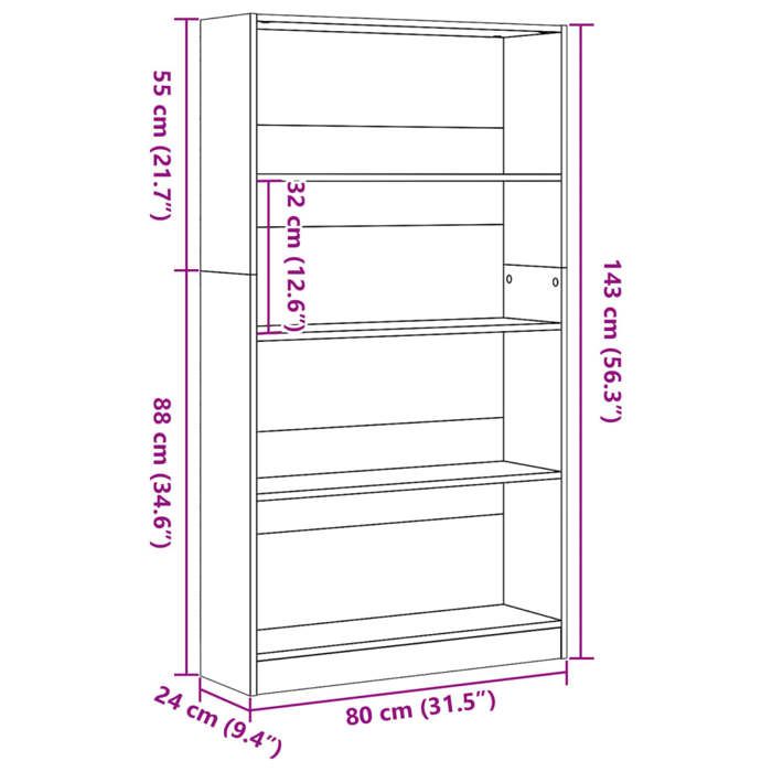 VidaXL Bookcase Sonoma Oak 80x24x143 Cm Engineered Wood, Bookshelf, Book Holder, Book Support, Cabinet 857846