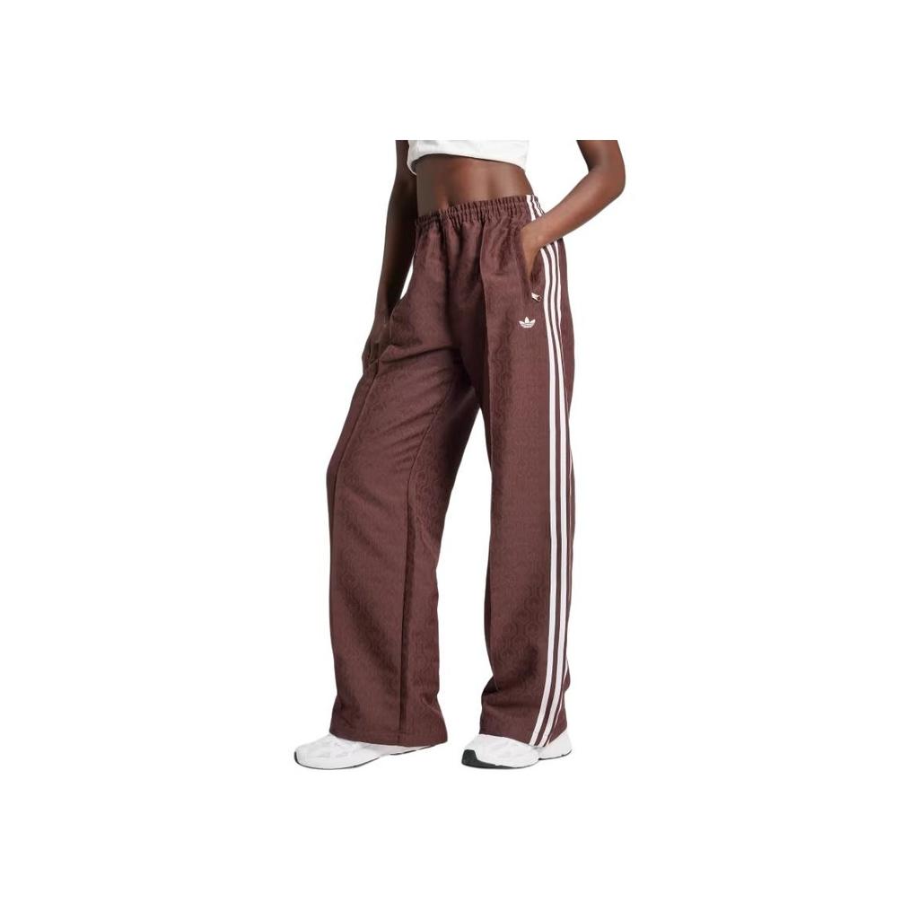 Adidas Originals Retro Stripe Elastic Waist Straight Loose Casual Pants Women Bottoms Shadow-Brown JN8304