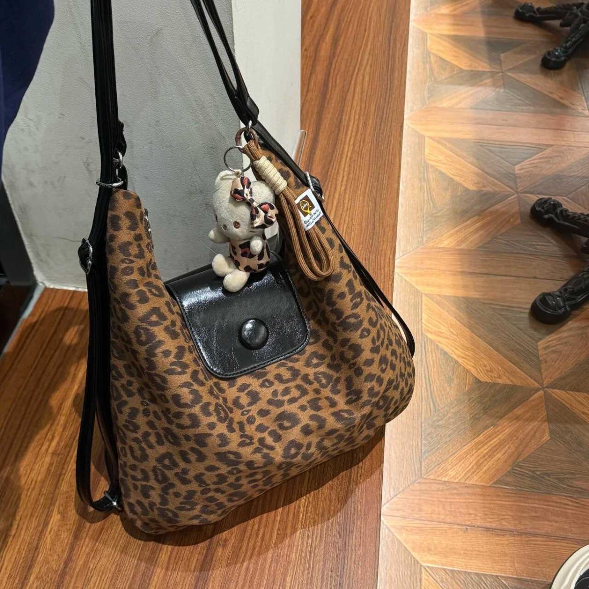 

Рюкзак Star Yang Mi с леопардовым принтом для женщин, осенне-зимний, вместительная сумка-тоут на одно плечо с завязками, рюкзак для поездок на работу