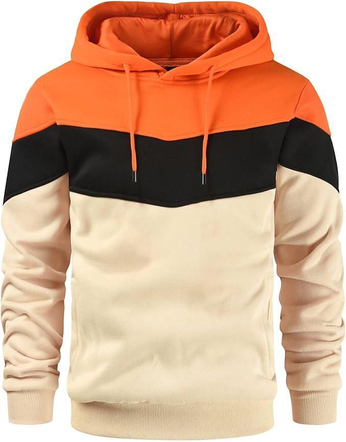 Men's Fashionable Printed Hooded Sweatshirt - European & American Casual Sports Color Block Top for Spring & Autumn