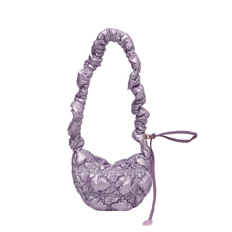 2023 New Women s Bag Pleated Rhomboid Cloud Dumpling Drawstring Adjustable Shoulder Strap Cross-body Etc. фиолетовый