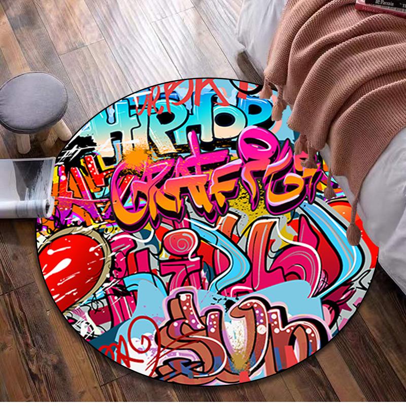 Graffiti Circular Rug - Office Decorative Carpet For Living Room Bedroom Door Mat Floor Rug Computer Chair Area Rug