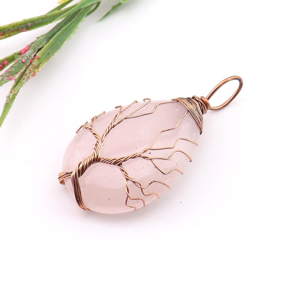 Natural Agate Crystal Tree of Life Pendant Necklace