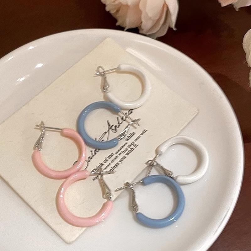 1Pair Colorful  Hoop Earrings For Women Girls Simple Versatile Trendy Round Small Earrings Jewelry Accessories Gifts