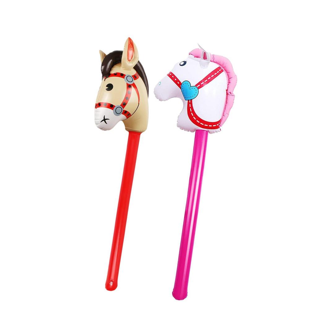 Inflatable Stick Horse, Horse Riding Stick ,Lovely Horse Head Stick ,Balloon Blowing Up Stick Toy, for Cowboy Party