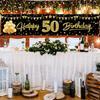 Happy 50th Birthday Banner Decorations, Black Gold 50 Birthday Sign Party Supplies for Men Women, Fifty Birthday Decor Photo Booth Props for Outdoor