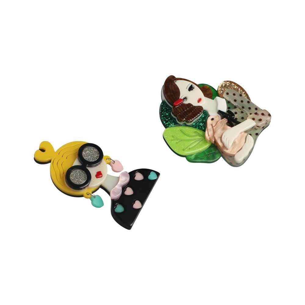 Design Wearing Glasses Girl Acrylic Brooch Acetic Acid Brooch Acetate Fiber Brooch Women Collar Pin