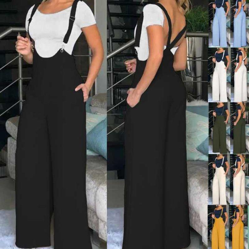European and American Women Clothes Suspenders High Waist Sleeveless Casual Pants High Waisted Casual Pants