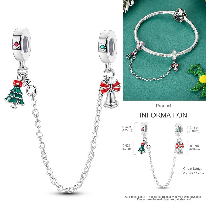 Christmas Bell Dangle Beads Copper Snowman Heart Elk Christmas Tree Snowman Fit Original Bracelet Women Jewelry