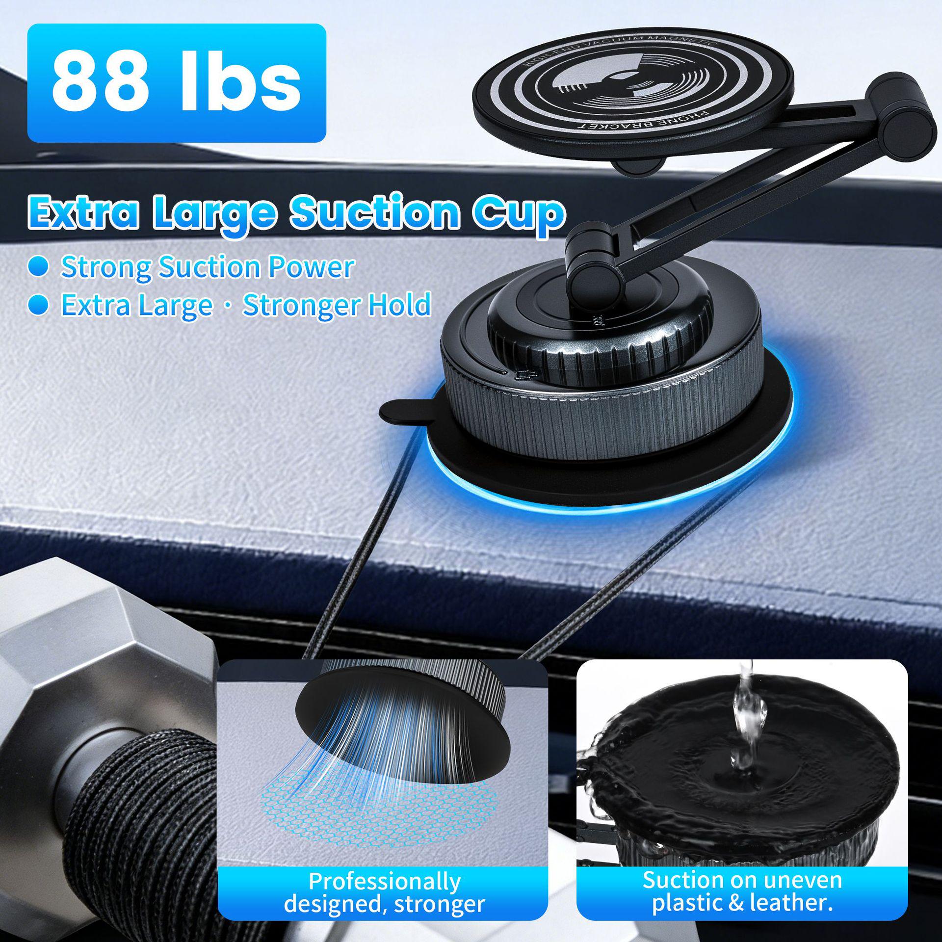 2026 Magnetic Car Phone Holder with Alloy Arm and Large Suction Cup for Dashboard M1A Long Arm Metal Suction Stand