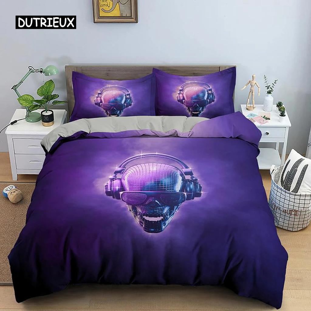 Skeleton Duvet Cover Set Microfiber Bedding Set Twin Size Halloween Funny Skeleton Sku