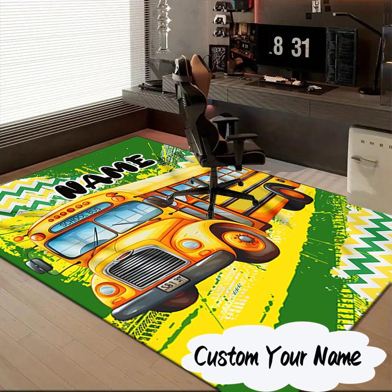 Custom Name School Bus Adventure Carpet, Chair Rug,Area Rug for Office Bedroom Living Rooms Bedroom, Doormat Decor Christmas Fan Gifts