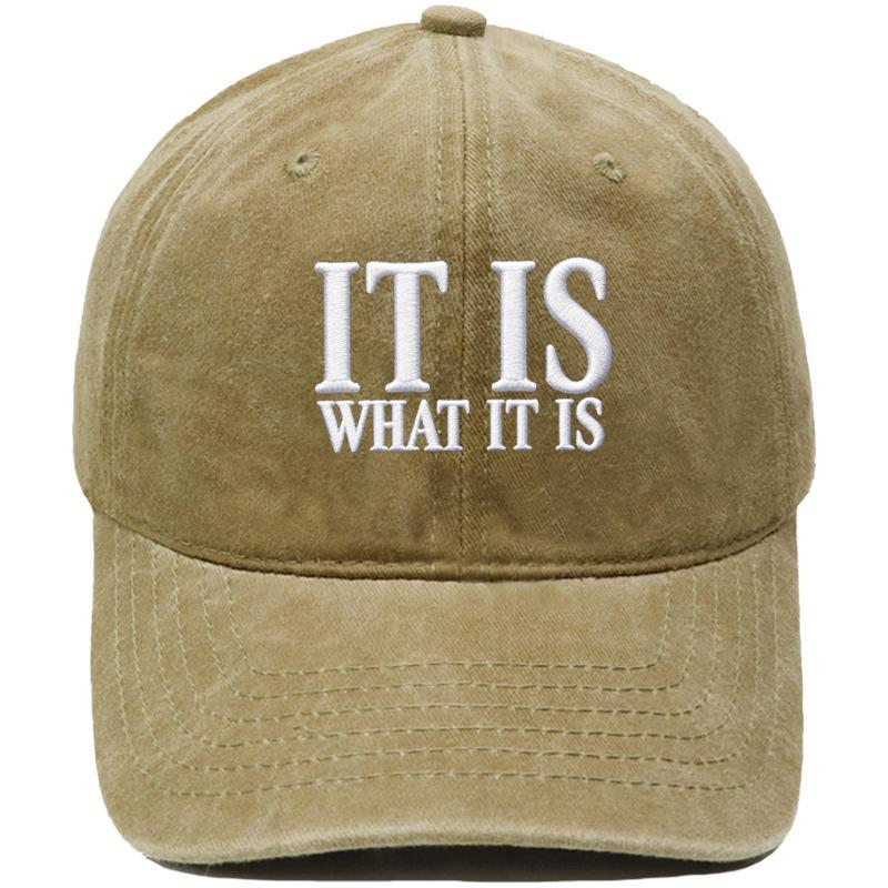 IT IS WHAT IT IS Alphabet Embroidered Baseball Cap Washed Retro Men's and Women's Casual Shade Daddy Hat