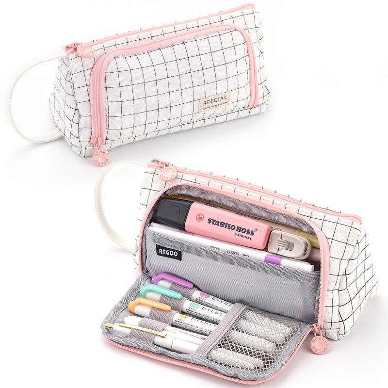 Large Korean-Style Canvas Pencil Case: Cute, Multifunctional, and Fresh Design for Students