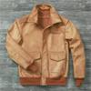 Čínská velikost Klasická letecká bunda A2 Pilotní bunda Vintage Špinavě žlutá Voskovaná hovězí kůže Bunda z pravé kůže Muži Letecké bundy Pánské kabáty