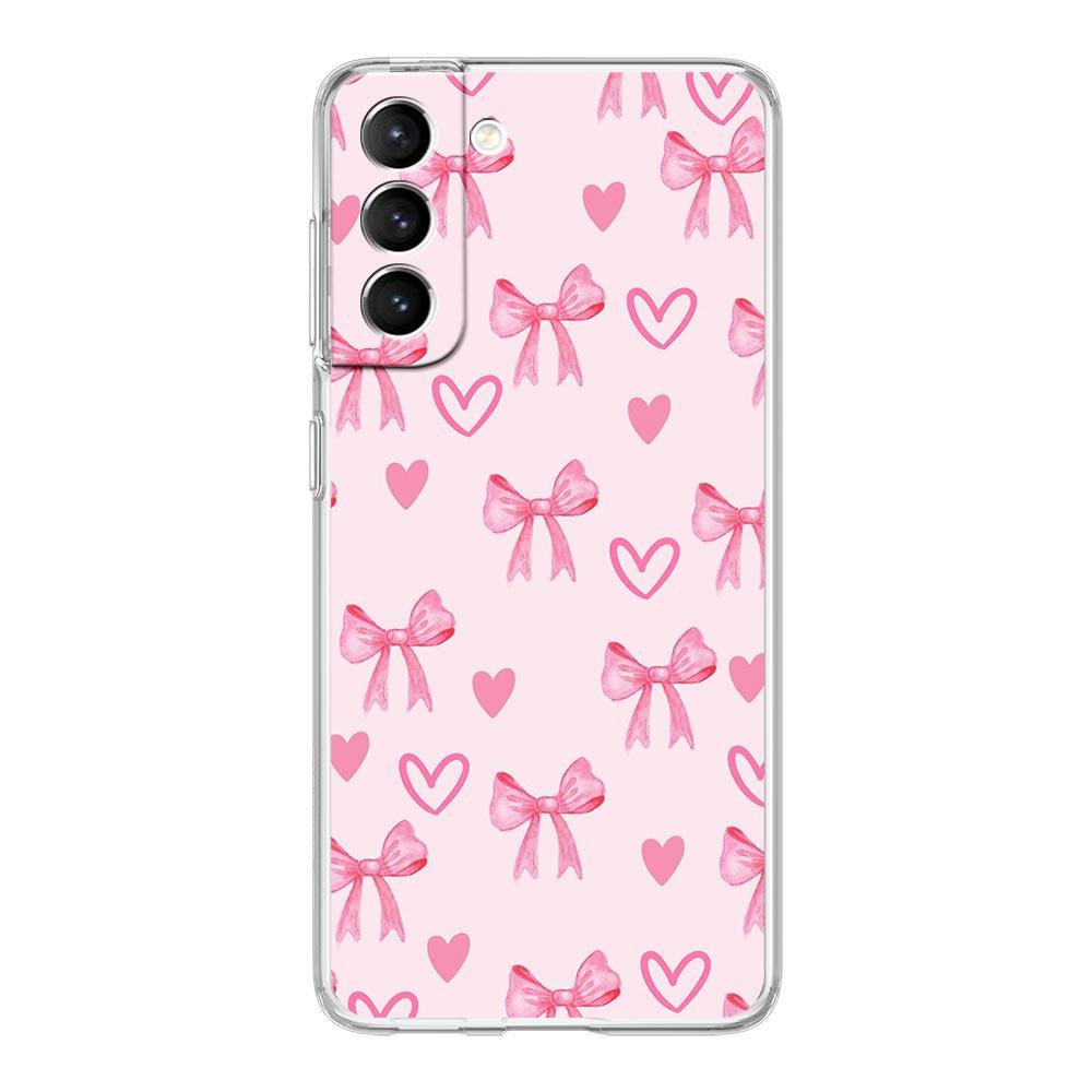 Phone Case For Samsung Galaxy S25 S24 S23 FE S22 Ultra S20 S21 5G S10 Plus S10E Soft Clear Cover Cute Pink Heart Bow