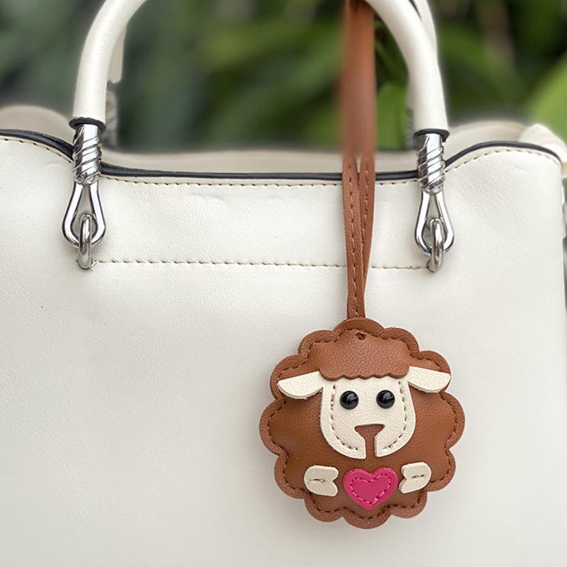 Lamb Keychain Pu Leather Animals Keyring Hanging Ornament Backpack Handbag Charm Gift For Men Women Korean Bag Charms