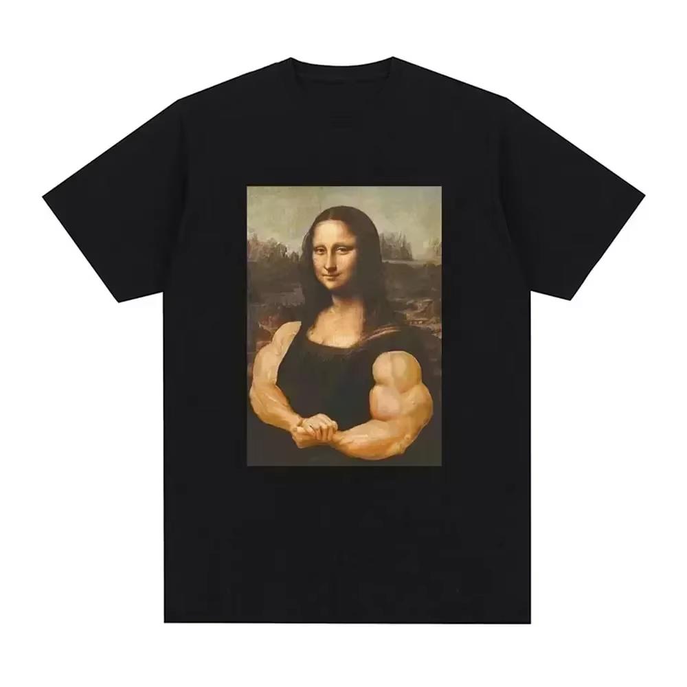 Funny Mona Lisa Fitness Tshirt Muscles Gym Casual Graphic Short Sleeve Tshirts Unisex Fashion Casual Oversized T Shirt S