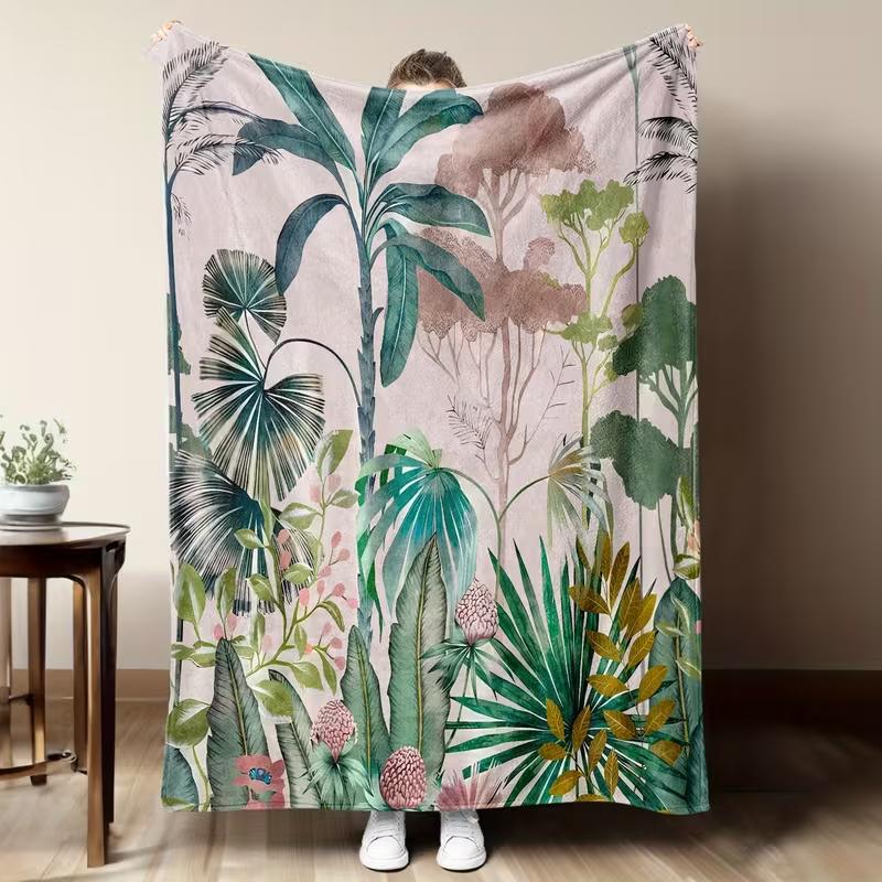 Gradient Rainbow Palm Tree Print Blanket Tropical Beach Style Soft Blanket Vacation Outdoor Picnic Home Decor Blanket