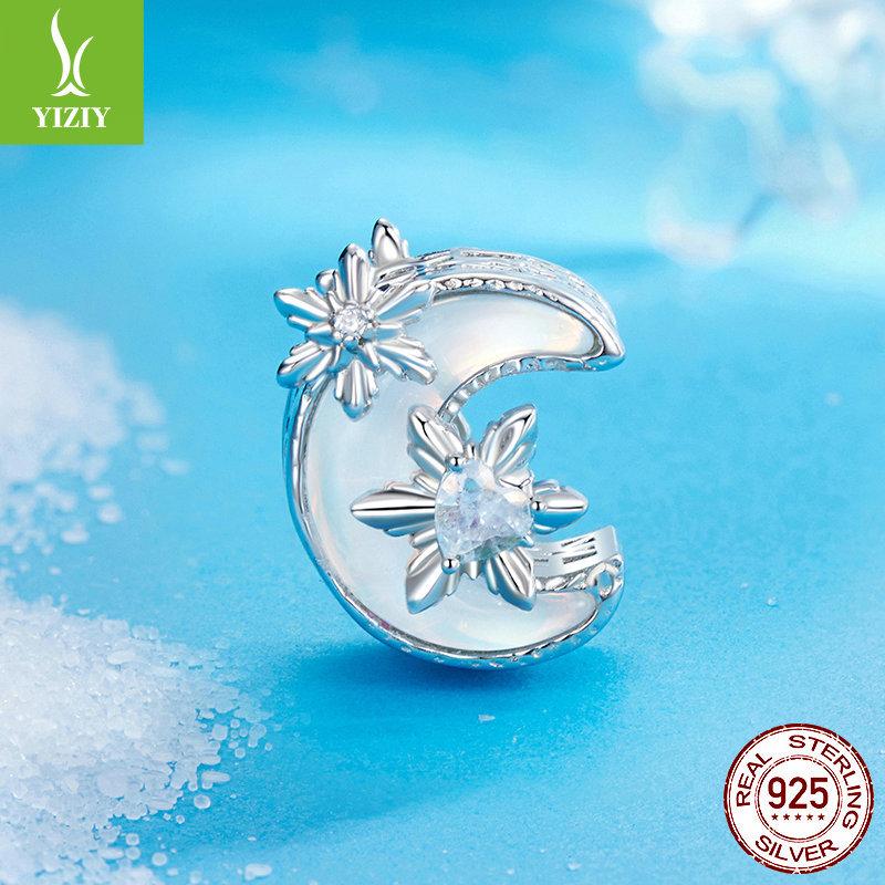 Star And Moon Beads S925 Sterling Silver Moon Diy Bracelet Beaded Accessories Genuine Light Luxury High Sense