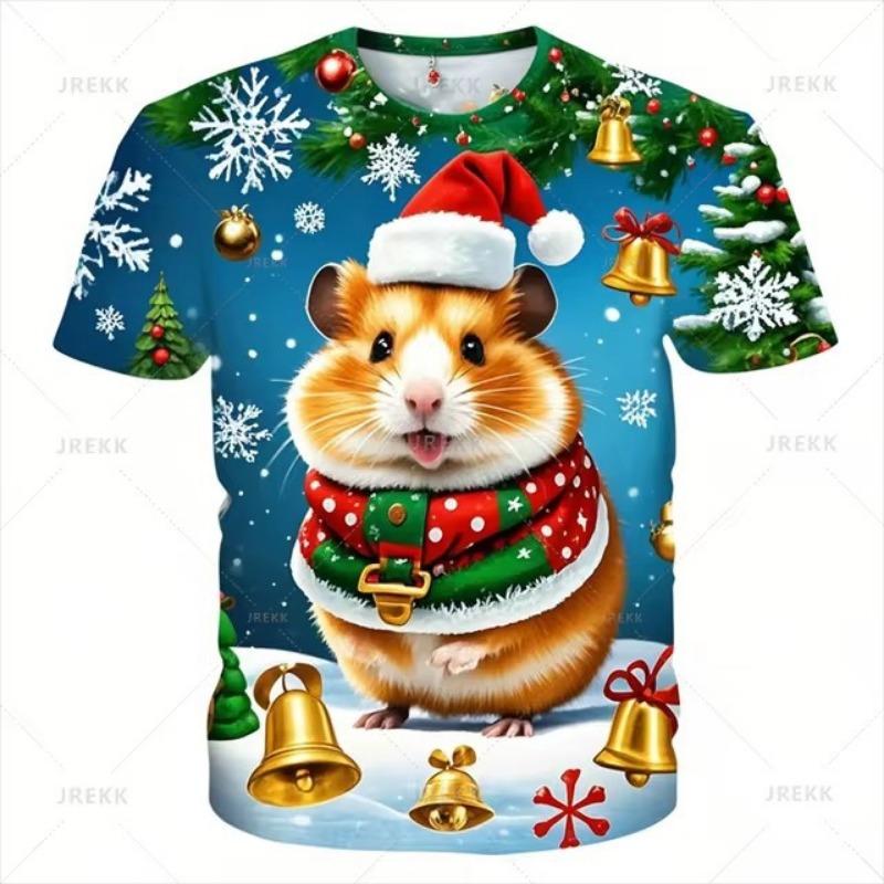 

Футболка с цифровым принтом в виде милого животного 3D-хомяка Веселого Рождества Футболки с рисунком Circetidae для женщин 2XL