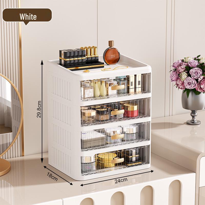Organizador Cosmético e de Papelaria Multicamadas com Tampa Plana Branca - Caixa de Armazenamento à Prova de Pó para Cuidados com a Pele e Batons.