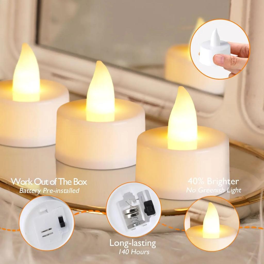 24 Stück Flammenlose LED Kerze Kreative Wunsch LED Teelicht Warmweiß Flammenlose Kerze Halloween Weihnachtsdeko Kerzenlicht