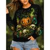 Tops for Women Halloween Print  Round Neck Long Sleeve T-shirt Fall Casual Slim Pullover Women's Long Sleeve Top
