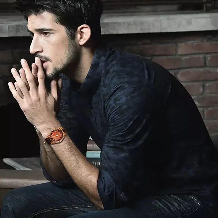 Men Watch Wood Watch Clock Orange Fashion Full Wood Men's Watch Simple Men Watch Clock
