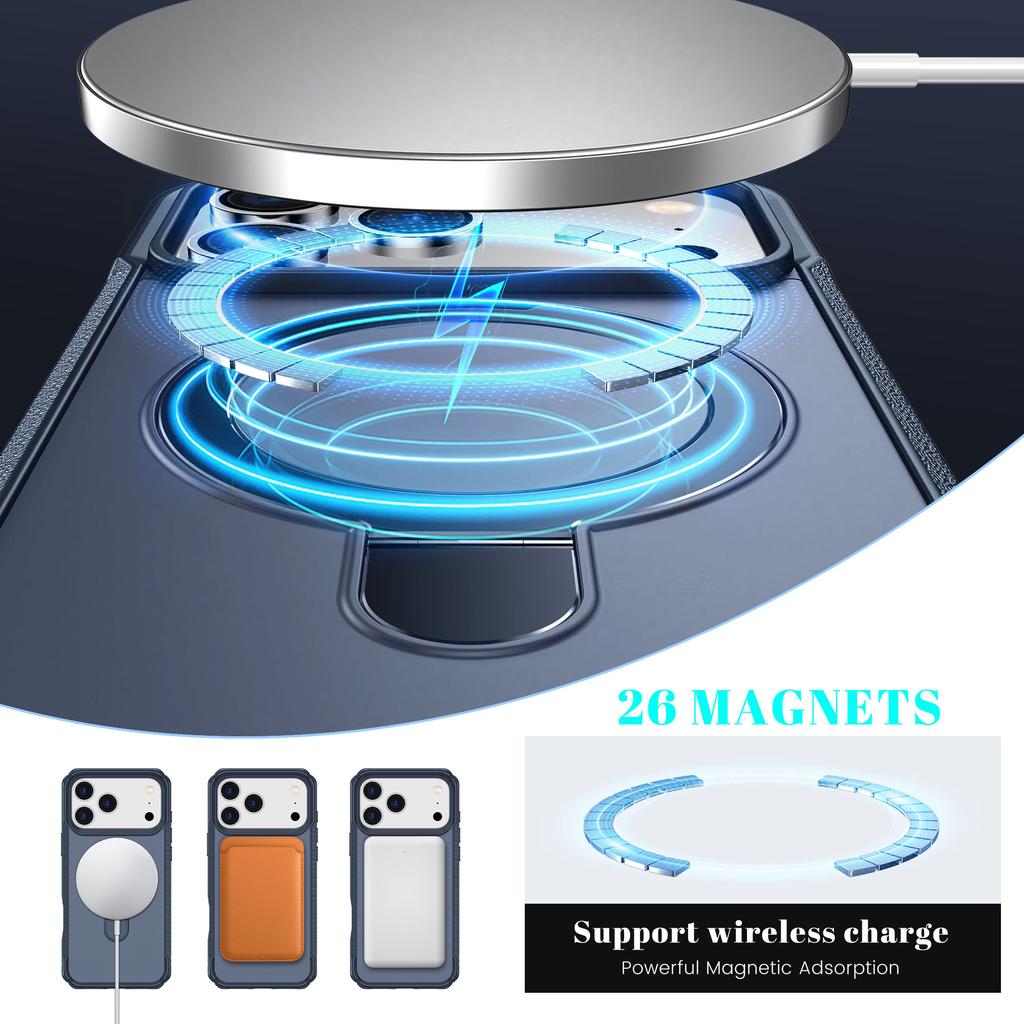 For iPhone 17 Pro Shockproof Case TPU+PC Phone Cover Compatible with MagSafe Rotating Kickstand