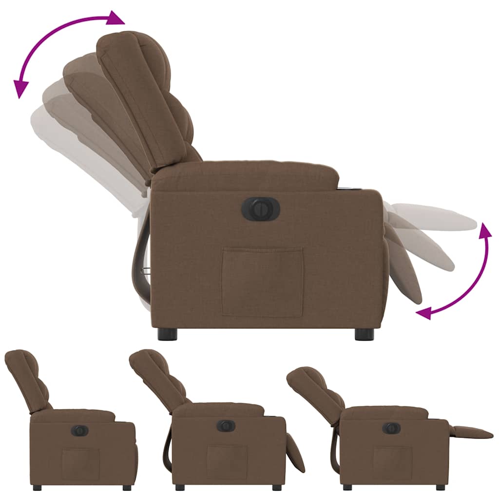 Electric Recliner Chair Brown Fabric