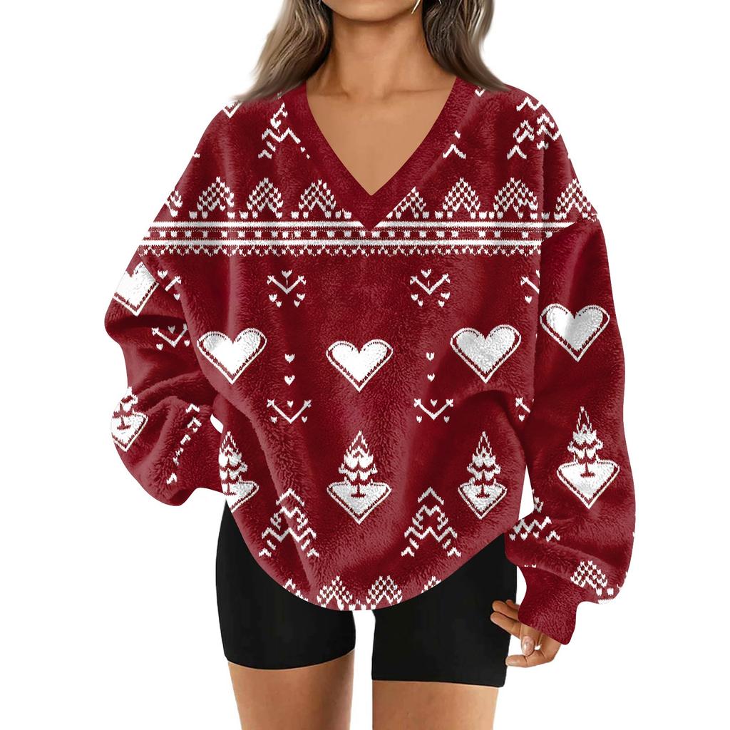 Modă Femei Casual Mânecă Lungă Crăciun Imprimat Decolteu în V Top Hanorac