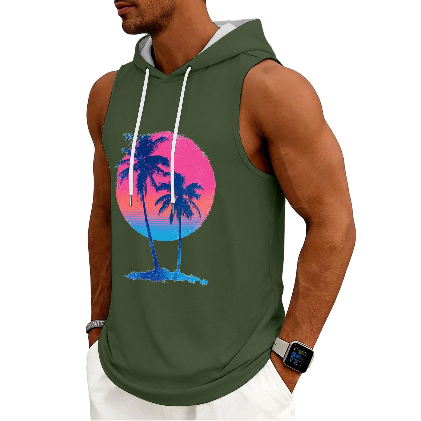 

Men s Tank Top Gym Sleeveless Hoodie Shirt Washed Sports Muscle Shirts Fitness Vest With Hood L армия зеленый