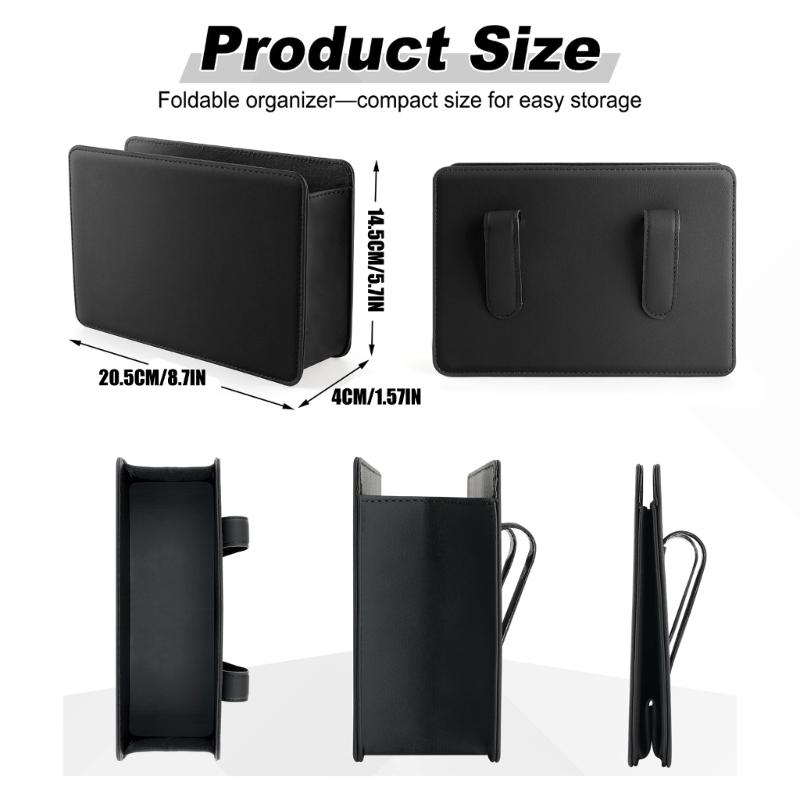 Foldable Auto Storage Bag Leather Organizer with 30 Trash Bags Mini Trash Can for Seat Back Door Console Car Interior