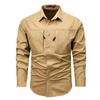 Retro Workwear Men's Long Sleeved Shirt Pocket Design Men's Casual Button Shirt Suitable for Outdoor Spring and Autumn