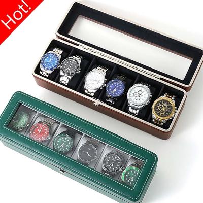 Neuer Stil Hochwertige 6-Schlitz-PU-Lederbox zur Aufbewahrung von Uhren Mehrzweck-Etui zur Aufbewahrung von Schmuck mit herausnehmbaren Kissen