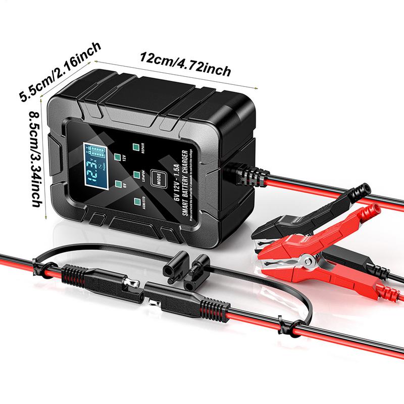 Battery Charger Maintainer 1.5A Automotive Charger Battery Maintainer Motorcycle Float Charger Desulfator For Lawn Mowers