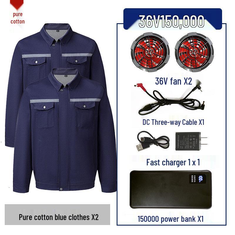 "Men's and Women's Summer Cooling Workwear with Fan, Pure Cotton"