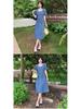 Women's Summer Bubble Sleeve Denim Dress - Age-Defying, Waist-Cinching, Slimming, Large Size.