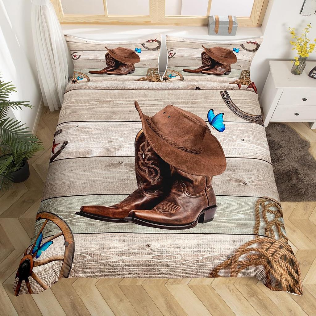 Western Decor Duvet Cover Retro Cowboy Style Bedding Set Wild West Themed Comforter Cover For Boys Teens Men Bedspread Cover