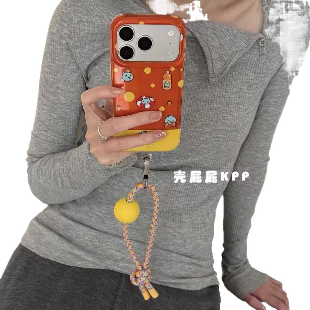 Summer orange soda ins15 for iPhone17promax Apple 16pro mobile phone case 15pro lanyard